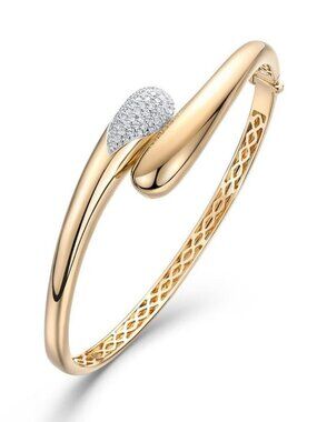 55 Halo Diamond 14K (or 18k upon request) Yellow Gold Bangle Bracelet